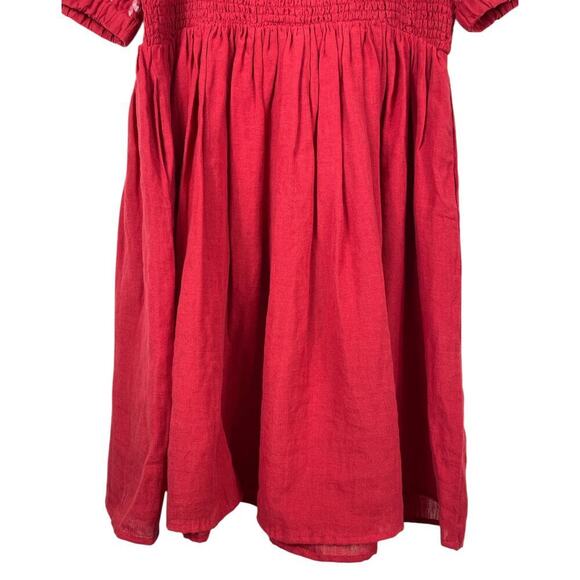 MerSea Voyageur 100% Linen Dress XL Red Embroidered Puff Sleeve Mini Beachy - Picture 8 of 12